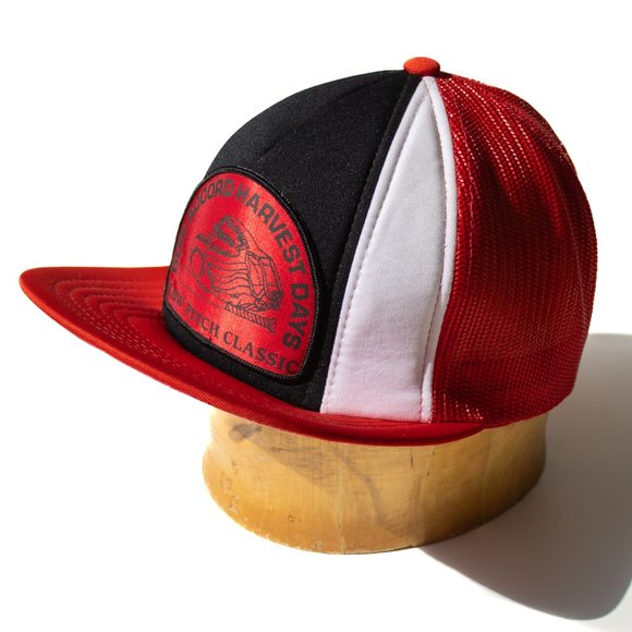 Vintage Snapback Softball Hat Cap Mesh Slowpitch 80's Red White Black - Picture 6 of 12